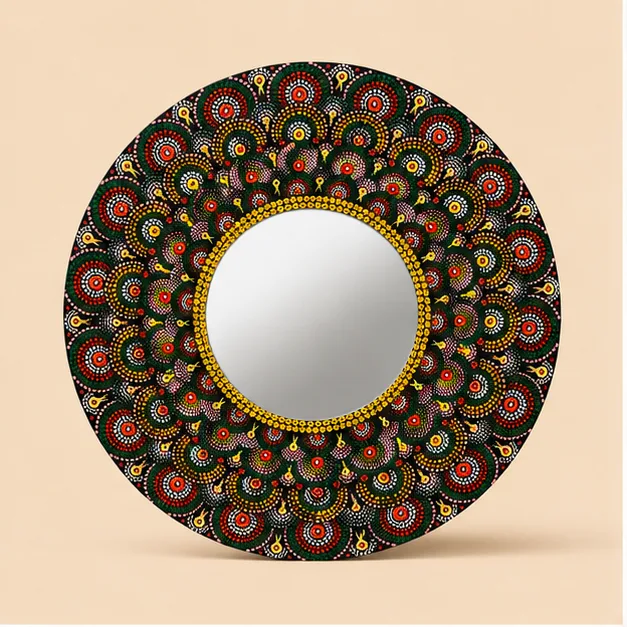 Black Peacock Mandala Mirror view 2